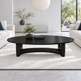 Oval Wood Coffee Table with Thin Elliptical Top on Twin Curved Leg Slabs - Arboriswood - 10