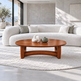 Oval Wood Coffee Table with Thin Elliptical Top on Twin Curved Leg Slabs - Arboriswood - 12
