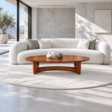 Oval Wood Coffee Table with Thin Elliptical Top on Twin Curved Leg Slabs - Arboriswood - 3