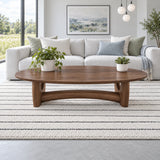 Oval Wood Coffee Table with Thin Elliptical Top on Twin Curved Leg Slabs - Arboriswood - 8