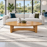 Oval Wood Coffee Table with Thin Elliptical Top on Twin Curved Leg Slabs - Arboriswood - 9