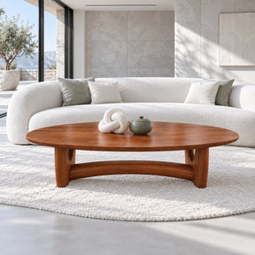 Oval Wood Coffee Table with Thin Elliptical Top on Twin Curved Leg Slabs - Arboriswood