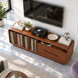 Designed for music lovers, this solid wood media unit stores records and gear neatly
