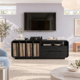 Crafted as a solid wood TV console, it holds LPs, audio gear, and decor with ease
