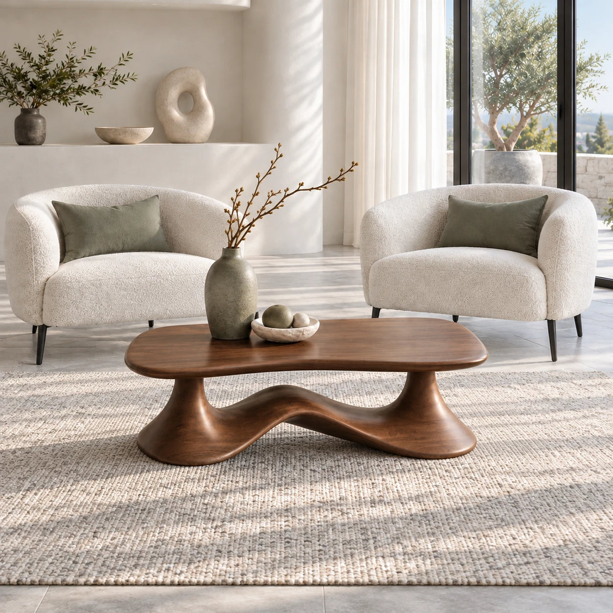 Rectangle Coffee Table with Free-Form Slab Top on Single Flared Sweep Pedestal - Arboriswood - 11