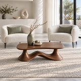 Rectangle Coffee Table with Free-Form Slab Top on Single Flared Sweep Pedestal - Arboriswood - 11