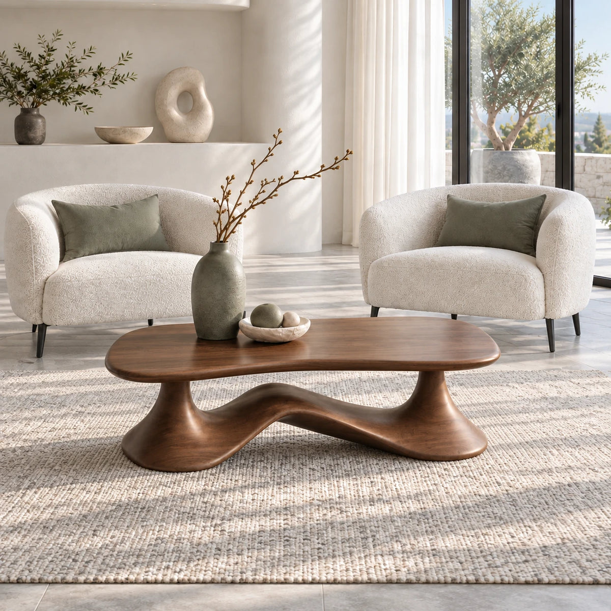Rectangle Coffee Table with Free-Form Slab Top on Single Flared Sweep Pedestal - Arboriswood - 12