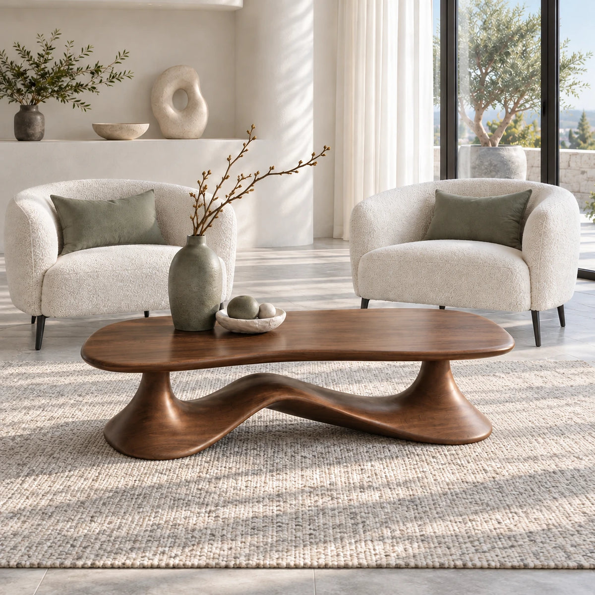 Rectangle Coffee Table with Free-Form Slab Top on Single Flared Sweep Pedestal - Arboriswood - 13