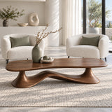 Rectangle Coffee Table with Free-Form Slab Top on Single Flared Sweep Pedestal - Arboriswood - 2