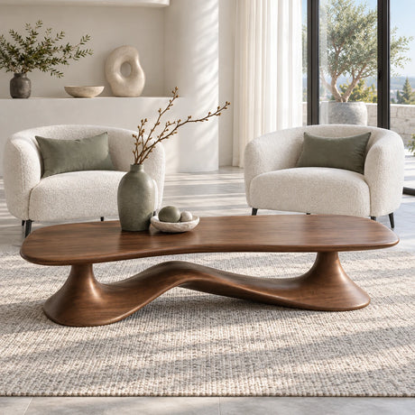 Rectangle Coffee Table with Free-Form Slab Top on Single Flared Sweep Pedestal - Arboriswood - 2