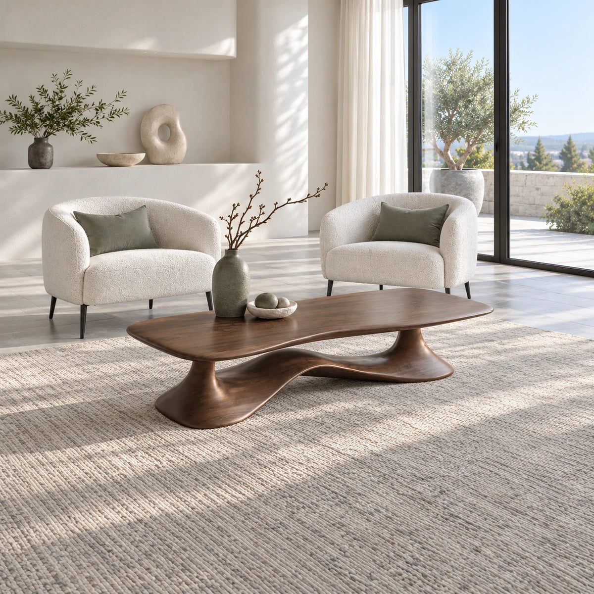 Rectangle Coffee Table with Free-Form Slab Top on Single Flared Sweep Pedestal - Arboriswood - 3