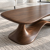 Rectangle Coffee Table with Free-Form Slab Top on Single Flared Sweep Pedestal - Arboriswood - 4