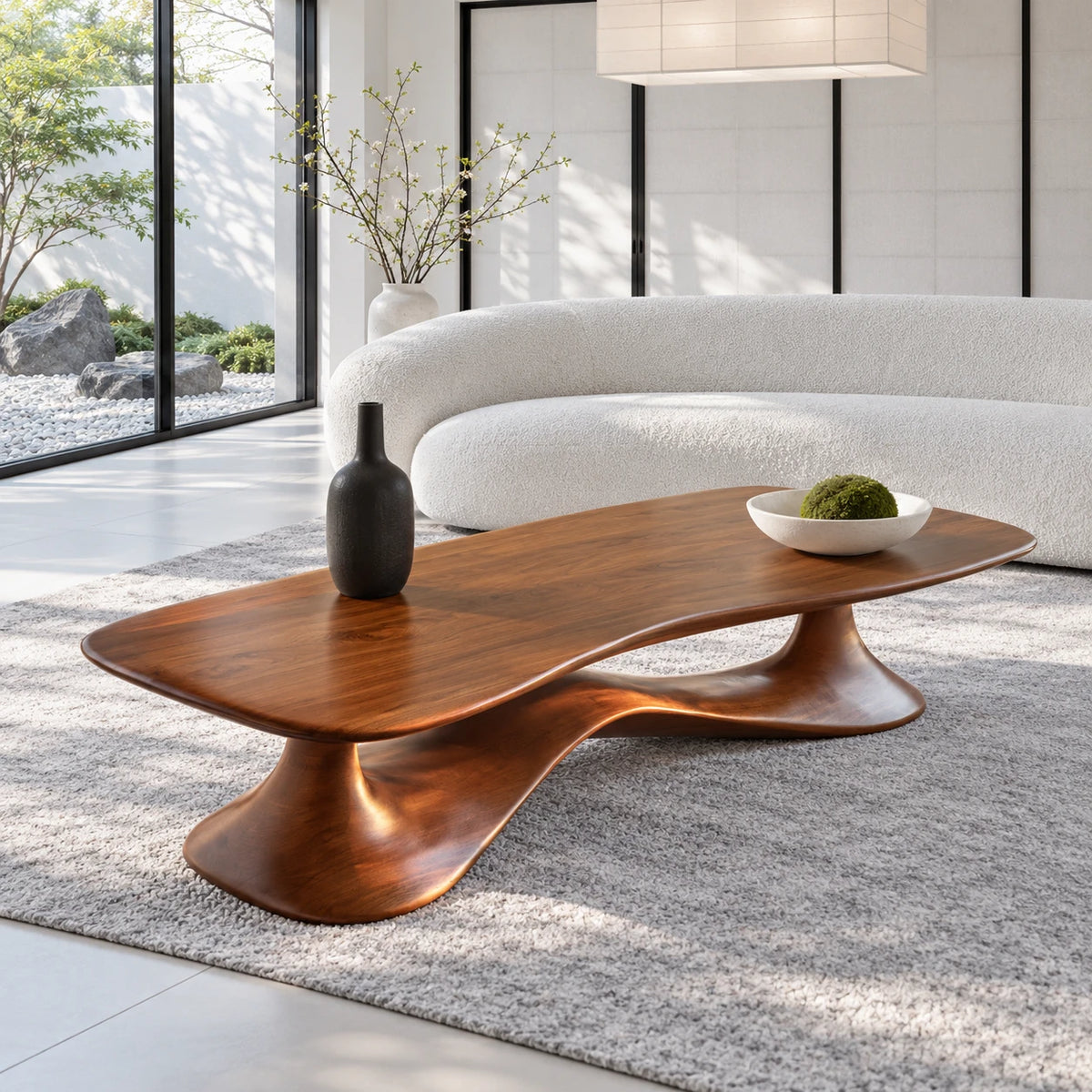 Rectangle Coffee Table with Free-Form Slab Top on Single Flared Sweep Pedestal - Arboriswood - 9