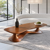 Rectangle Coffee Table with Free-Form Slab Top on Single Flared Sweep Pedestal - Arboriswood - 9