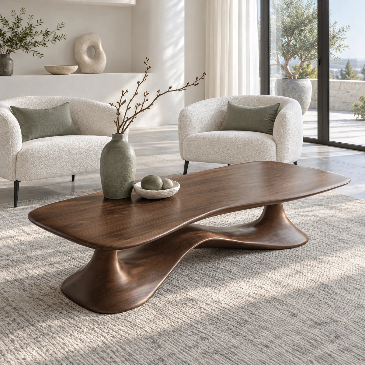 Rectangle Coffee Table with Free-Form Slab Top on Single Flared Sweep Pedestal - Arboriswood
