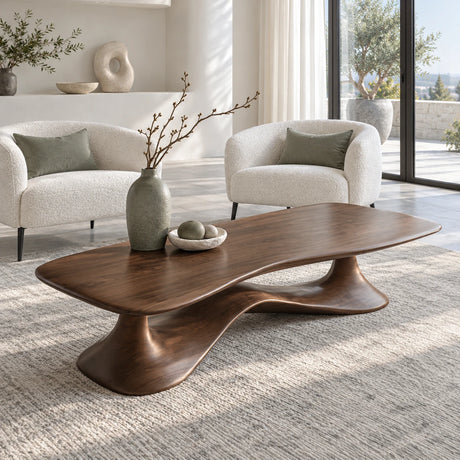 Rectangle Coffee Table with Free-Form Slab Top on Single Flared Sweep Pedestal - Arboriswood