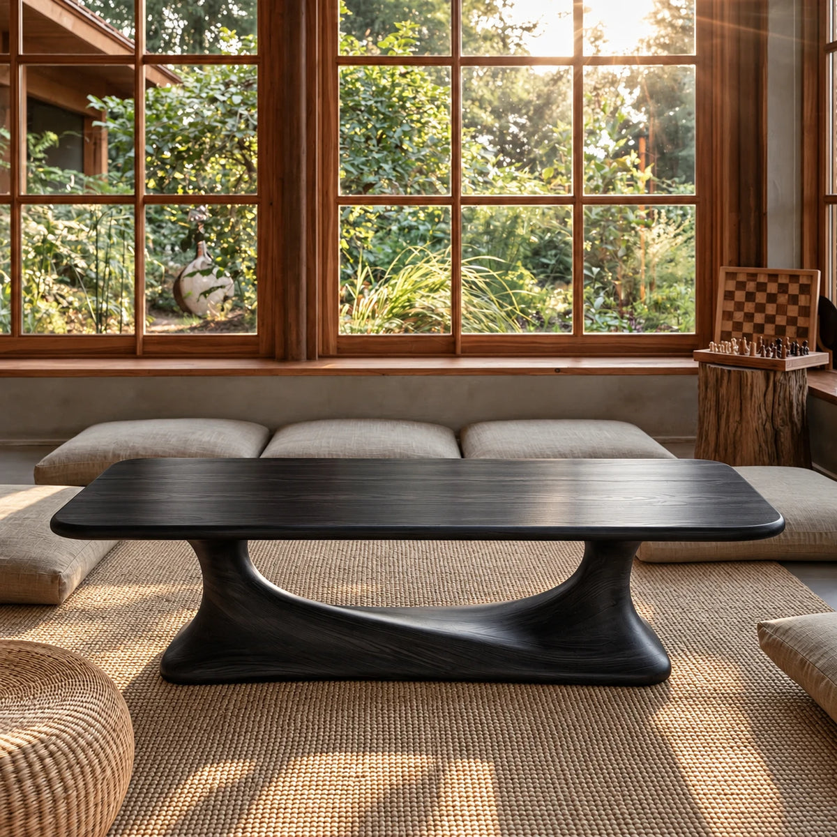 Rectangle Coffee Table with Rounded-Corner Top on Single Waisted Arched Pedestal - Arboriswood - 10
