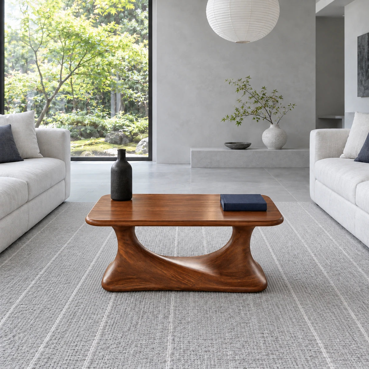 Rectangle Coffee Table with Rounded-Corner Top on Single Waisted Arched Pedestal - Arboriswood - 11