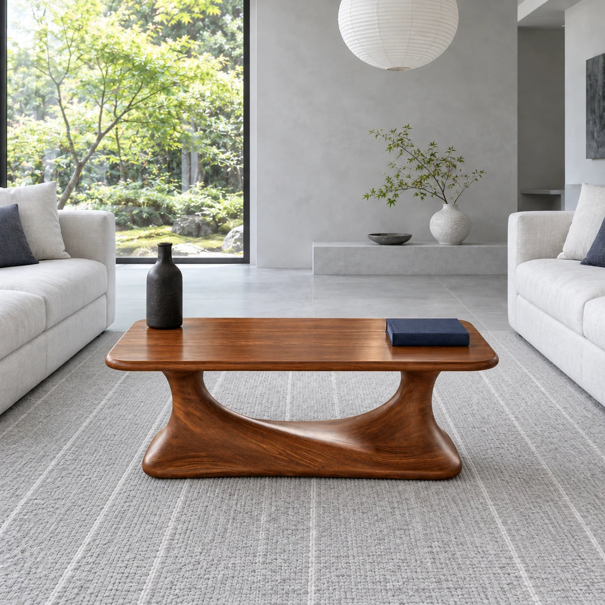 Rectangle Coffee Table with Rounded-Corner Top on Single Waisted Arched Pedestal - Arboriswood - 12