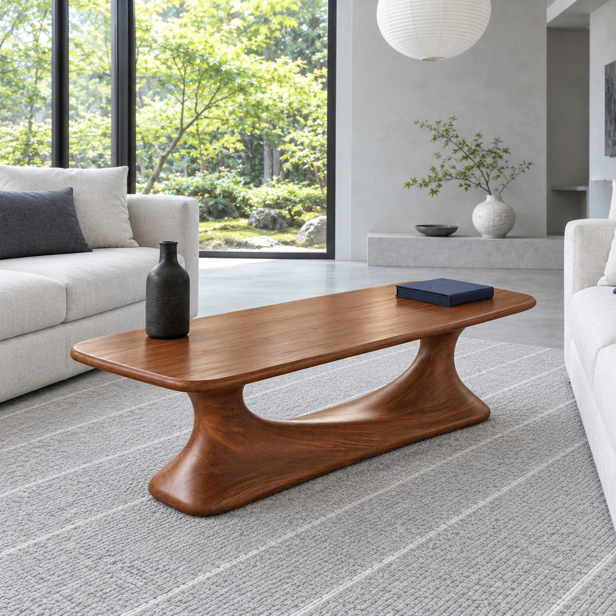 Rectangle Coffee Table with Rounded-Corner Top on Single Waisted Arched Pedestal - Arboriswood - 2
