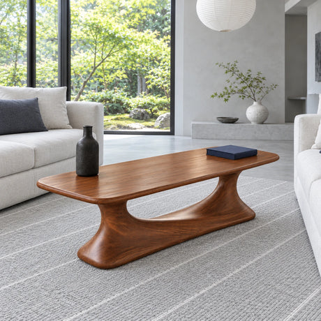Rectangle Coffee Table with Rounded-Corner Top on Single Waisted Arched Pedestal - Arboriswood - 2