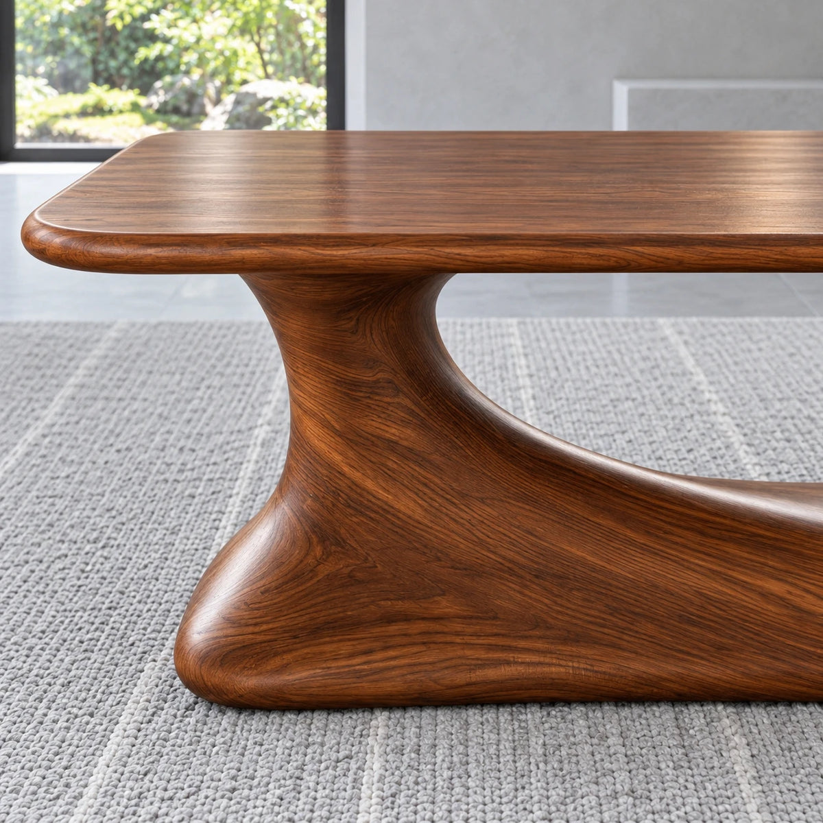 Rectangle Coffee Table with Rounded-Corner Top on Single Waisted Arched Pedestal - Arboriswood - 4