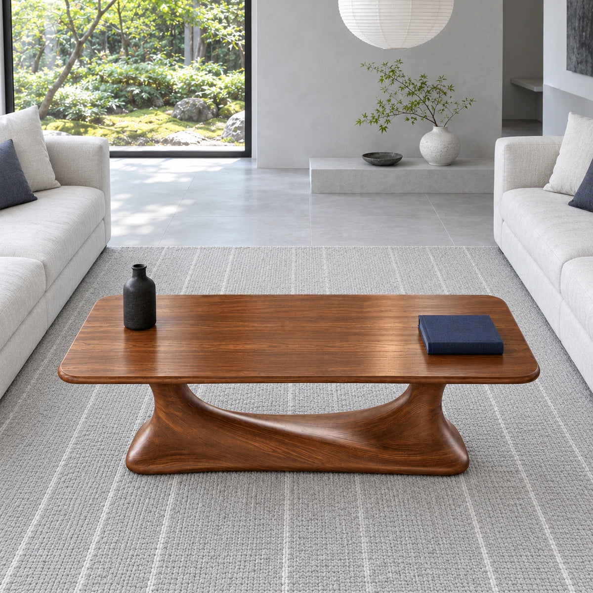 Rectangle Coffee Table with Rounded-Corner Top on Single Waisted Arched Pedestal - Arboriswood - 5