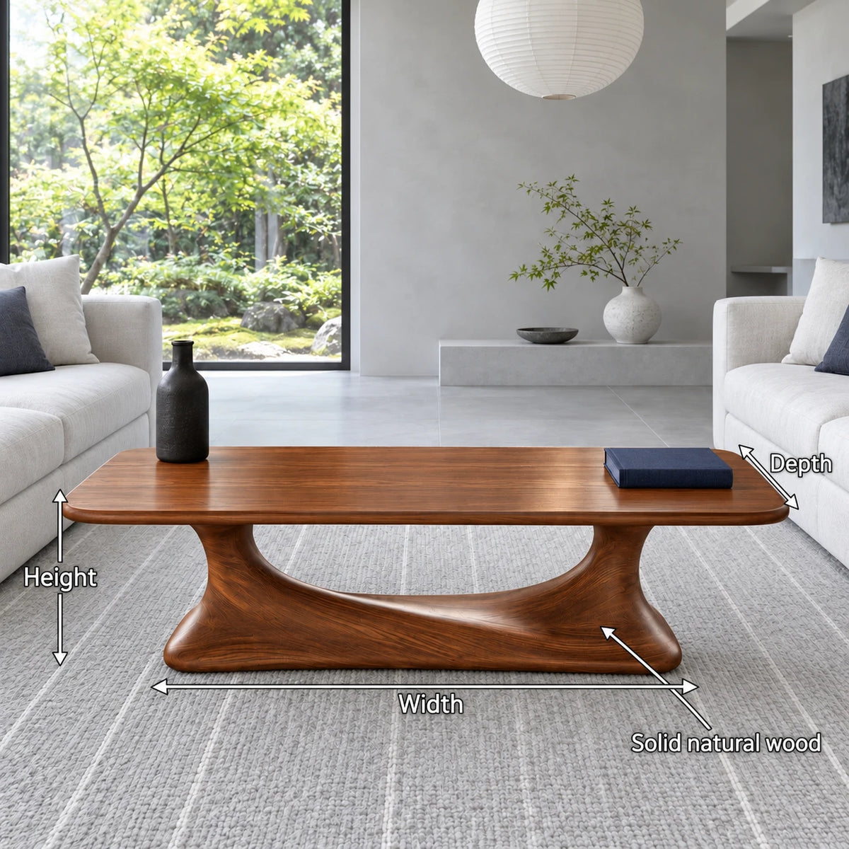 Rectangle Coffee Table with Rounded-Corner Top on Single Waisted Arched Pedestal - Arboriswood - 7