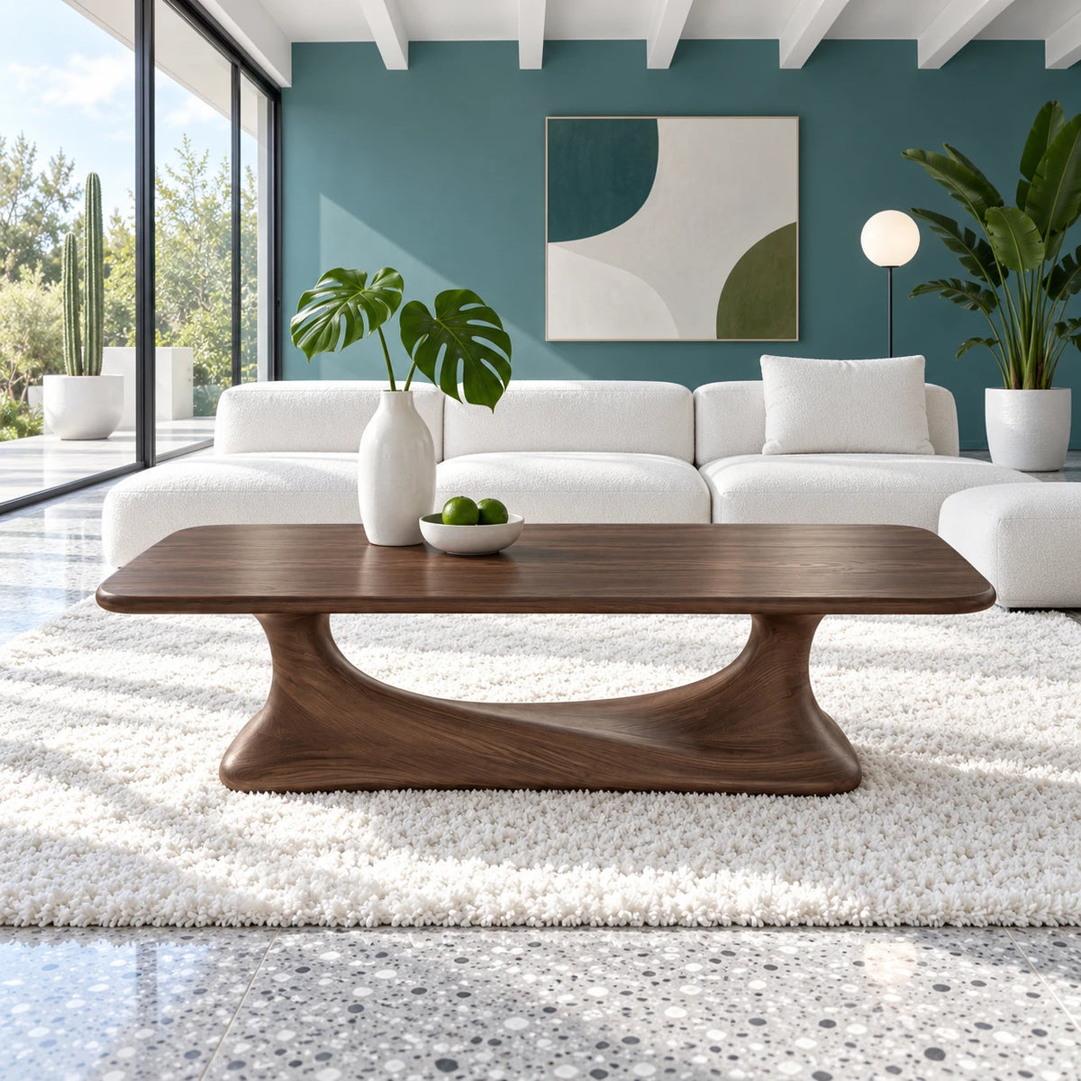 Rectangle Coffee Table with Rounded-Corner Top on Single Waisted Arched Pedestal - Arboriswood - 8