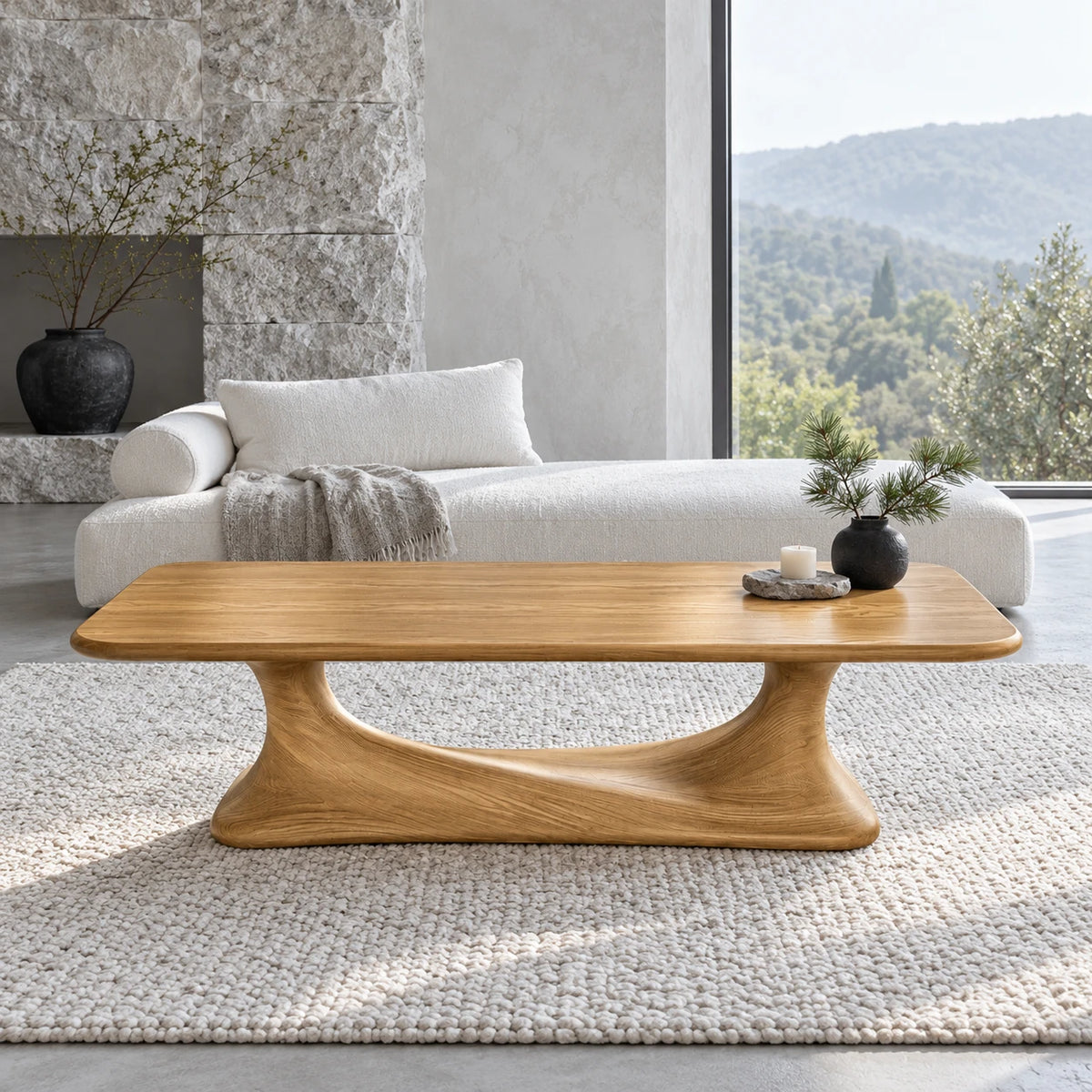 Rectangle Coffee Table with Rounded-Corner Top on Single Waisted Arched Pedestal - Arboriswood - 9