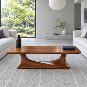 Rectangle Coffee Table with Rounded-Corner Top on Single Waisted Arched Pedestal - Arboriswood