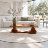 Rectangle Coffee Table with Thin Rounded Slab Top on Single Twisting Wave Base - Arboriswood - 11