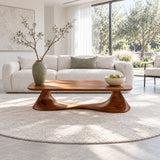 Rectangle Coffee Table with Thin Rounded Slab Top on Single Twisting Wave Base - Arboriswood - 12