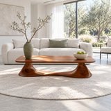 Rectangle Coffee Table with Thin Rounded Slab Top on Single Twisting Wave Base - Arboriswood - 13