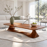 Rectangle Coffee Table with Thin Rounded Slab Top on Single Twisting Wave Base - Arboriswood - 7