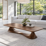 Rectangle Coffee Table with Thin Rounded Slab Top on Single Twisting Wave Base - Arboriswood - 8