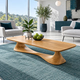 Rectangle Coffee Table with Thin Rounded Slab Top on Single Twisting Wave Base - Arboriswood - 9