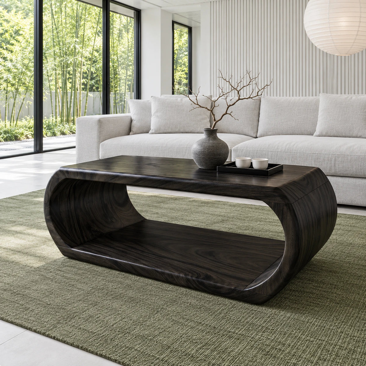Rectangle Wood Coffee Table with Continuous Loop Body and Hollow Oval Center - Arboriswood - 10