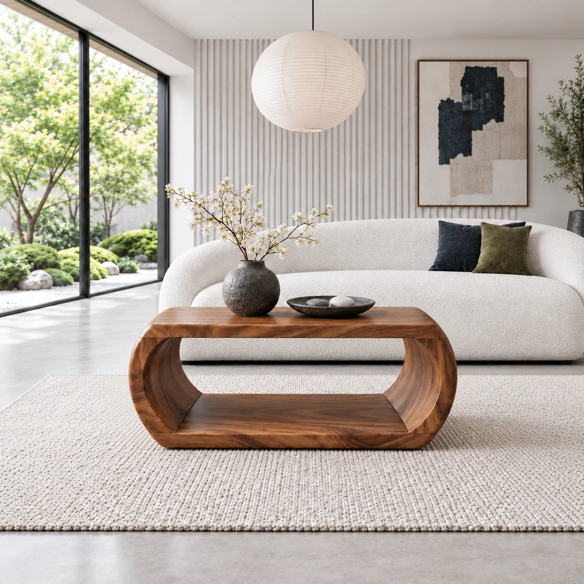 Rectangle Wood Coffee Table with Continuous Loop Body and Hollow Oval Center - Arboriswood - 12