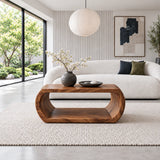 Rectangle Wood Coffee Table with Continuous Loop Body and Hollow Oval Center - Arboriswood - 12