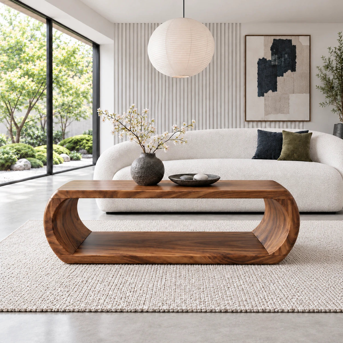 Rectangle Wood Coffee Table with Continuous Loop Body and Hollow Oval Center - Arboriswood - 13