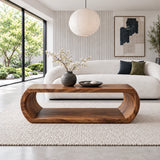 Rectangle Wood Coffee Table with Continuous Loop Body and Hollow Oval Center - Arboriswood - 13