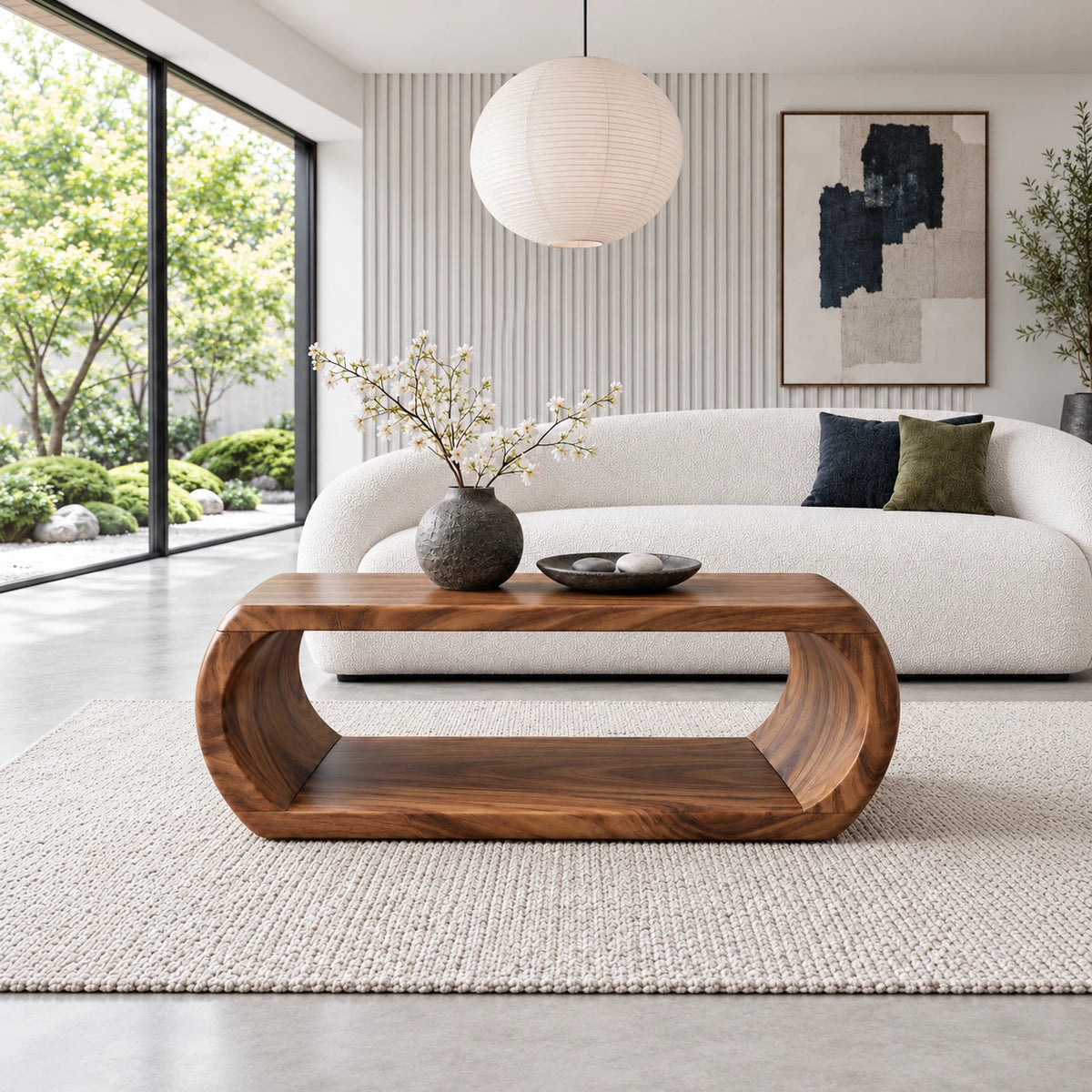 Rectangle Wood Coffee Table with Continuous Loop Body and Hollow Oval Center - Arboriswood - 2