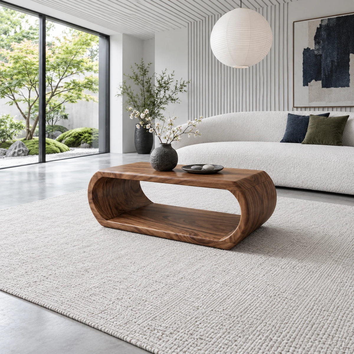 Rectangle Wood Coffee Table with Continuous Loop Body and Hollow Oval Center - Arboriswood - 3