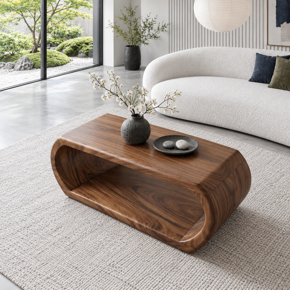 Rectangle Wood Coffee Table with Continuous Loop Body and Hollow Oval Center - Arboriswood - 5