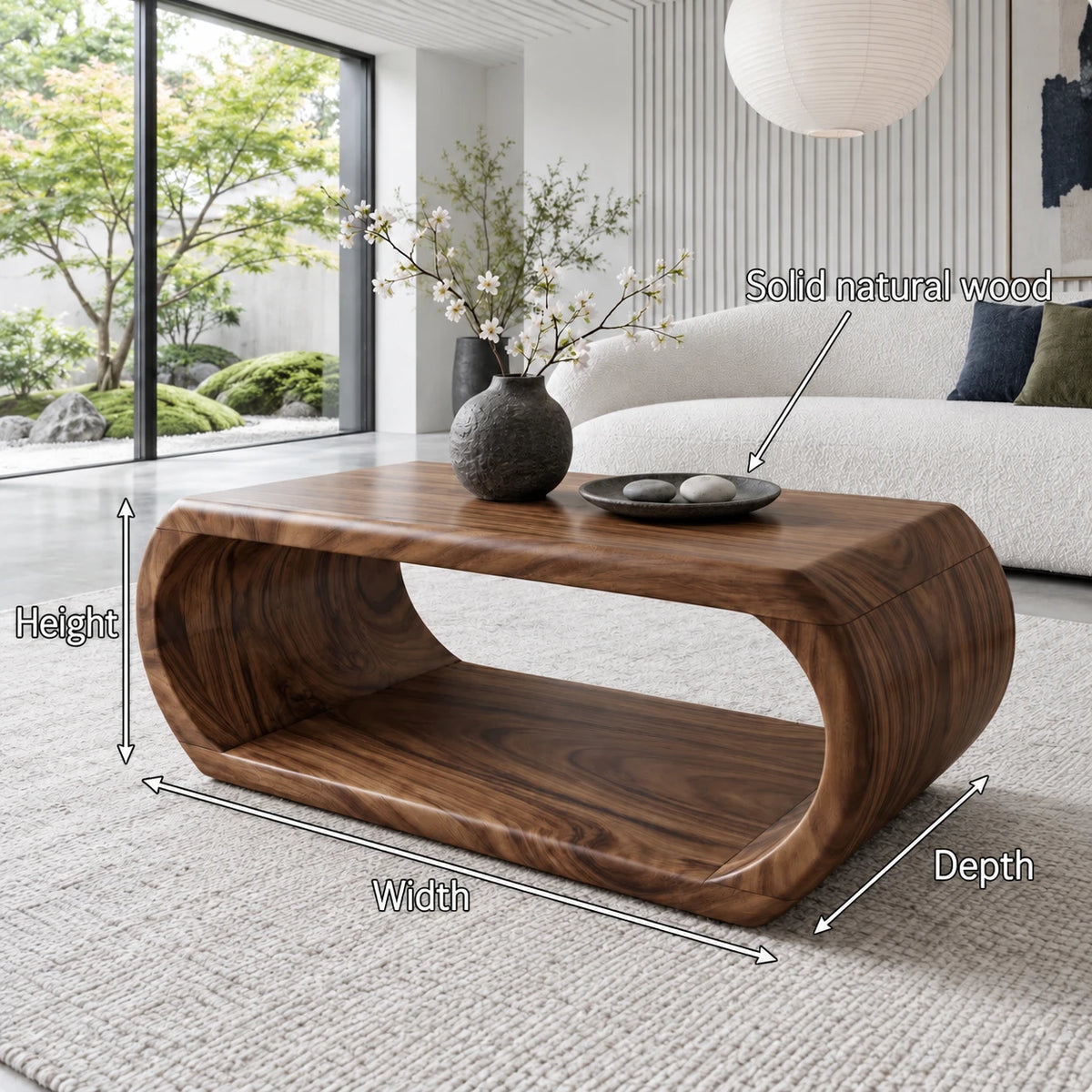 Rectangle Wood Coffee Table with Continuous Loop Body and Hollow Oval Center - Arboriswood - 7