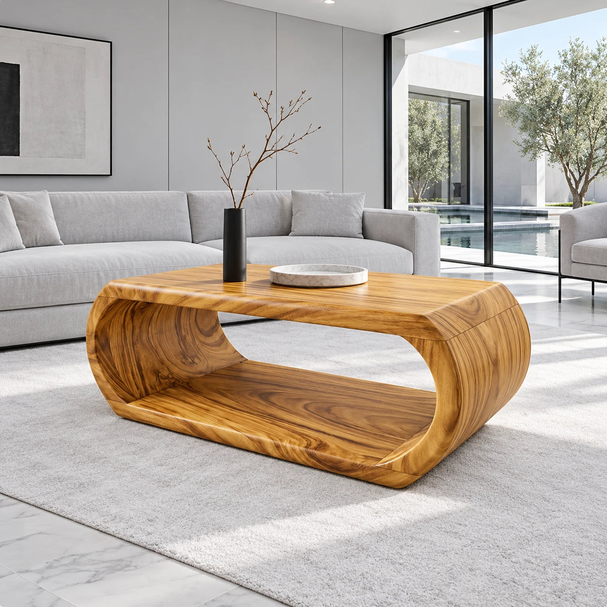Rectangle Wood Coffee Table with Continuous Loop Body and Hollow Oval Center - Arboriswood - 8