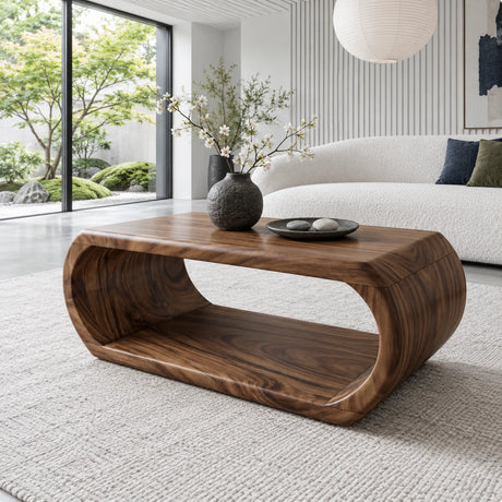 Rectangle Wood Coffee Table with Continuous Loop Body and Hollow Oval Center - Arboriswood
