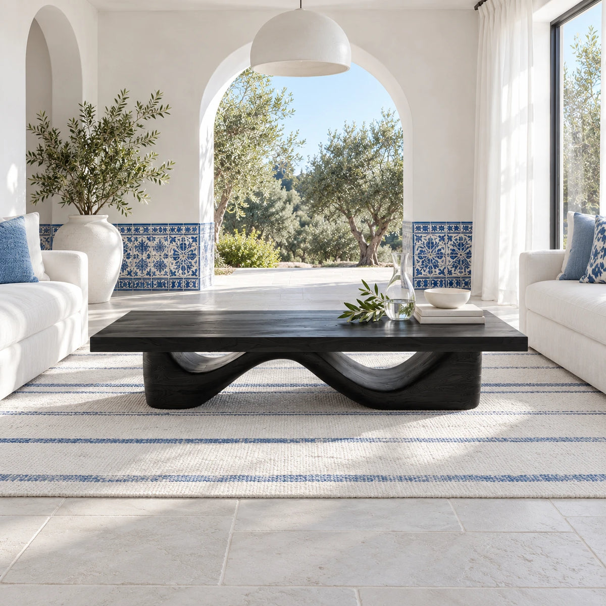 Rectangle Wood Coffee Table with Thick Slab Top on Carved Undulating Wave Base - Arboriswood - 10