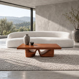 Rectangle Wood Coffee Table with Thick Slab Top on Carved Undulating Wave Base - Arboriswood - 11